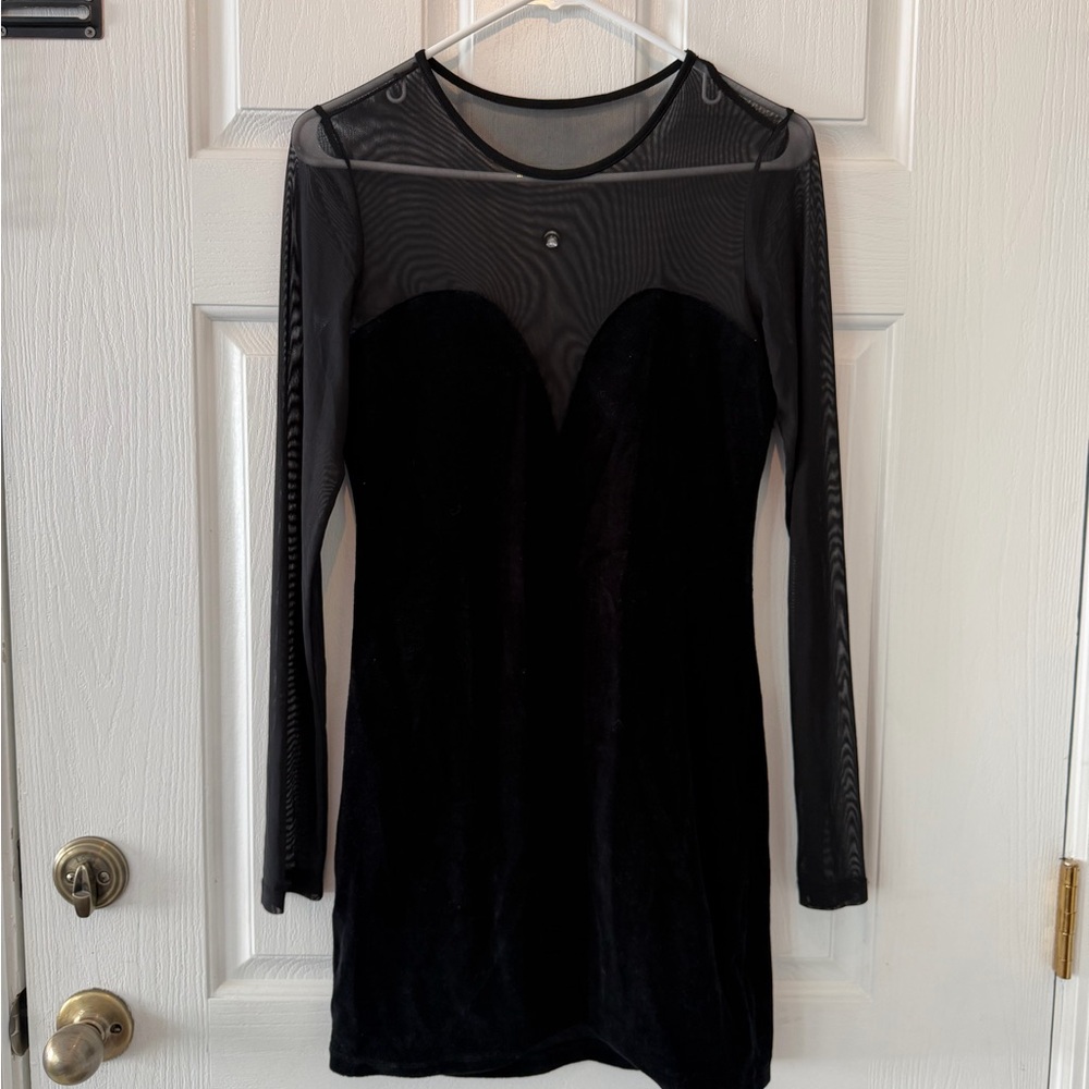 Forever 21 Black Mesh Long Sleeve Dress